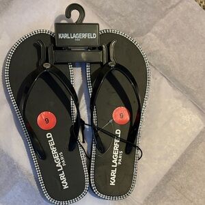Karl Lagerfeld Black and White Flip Flops
